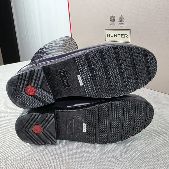 Hunter Refined Gloss Quilt Tall Rain Boots Aubergine Purple Size 8 - Picture 9 of 11